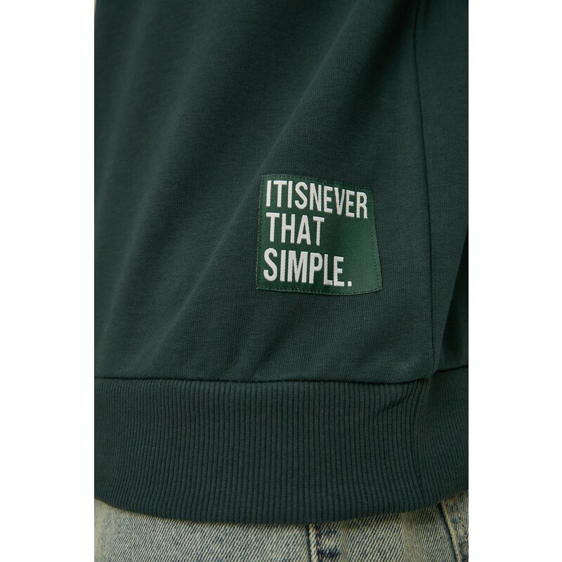 Trendyol Men's Emerald Green Regular/Real Fit Slogan Label Basic Cotton Sweatshirt