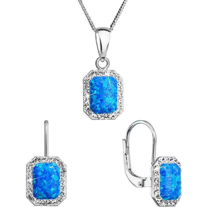 EVOLUTION GROUP Sada šperků se syntetickým opálem a krystaly Preciosa náušnice a přívěšek modré 39175.1