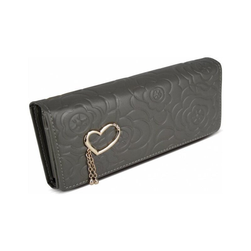 LS fashion Dámská šedá peněženka s květinovým vzorem a srdíčkem