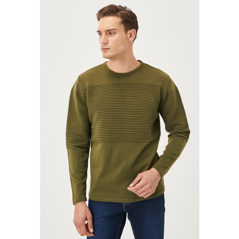 AC&Co / Altınyıldız Classics Men's Light Khaki Standard Fit Normal Cut Anti-Pilling Crew Neck Knitwear Sweater.