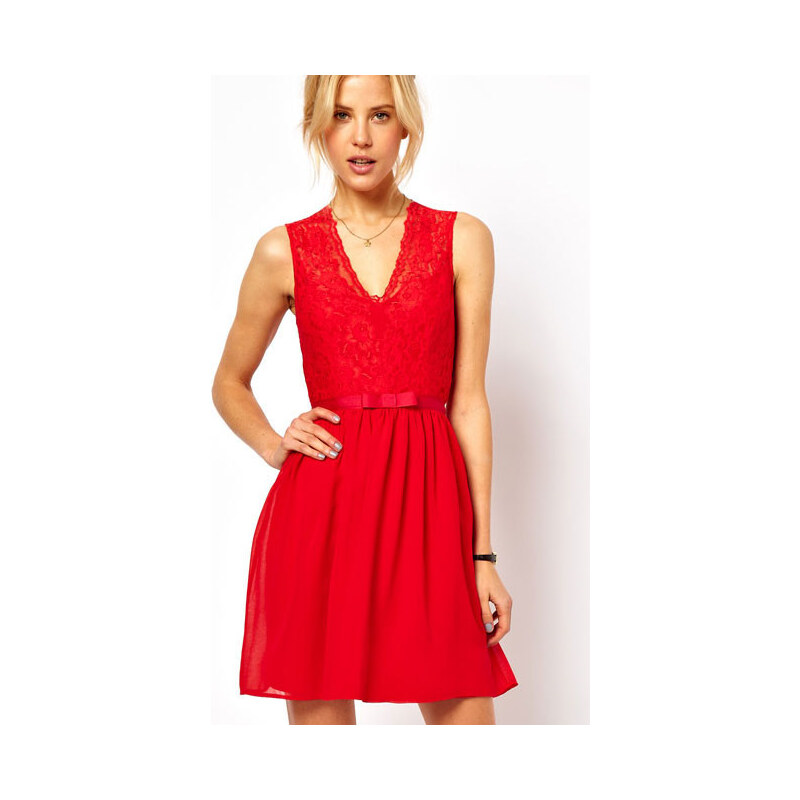 Damson Dámské jasně červené krajkové šaty
