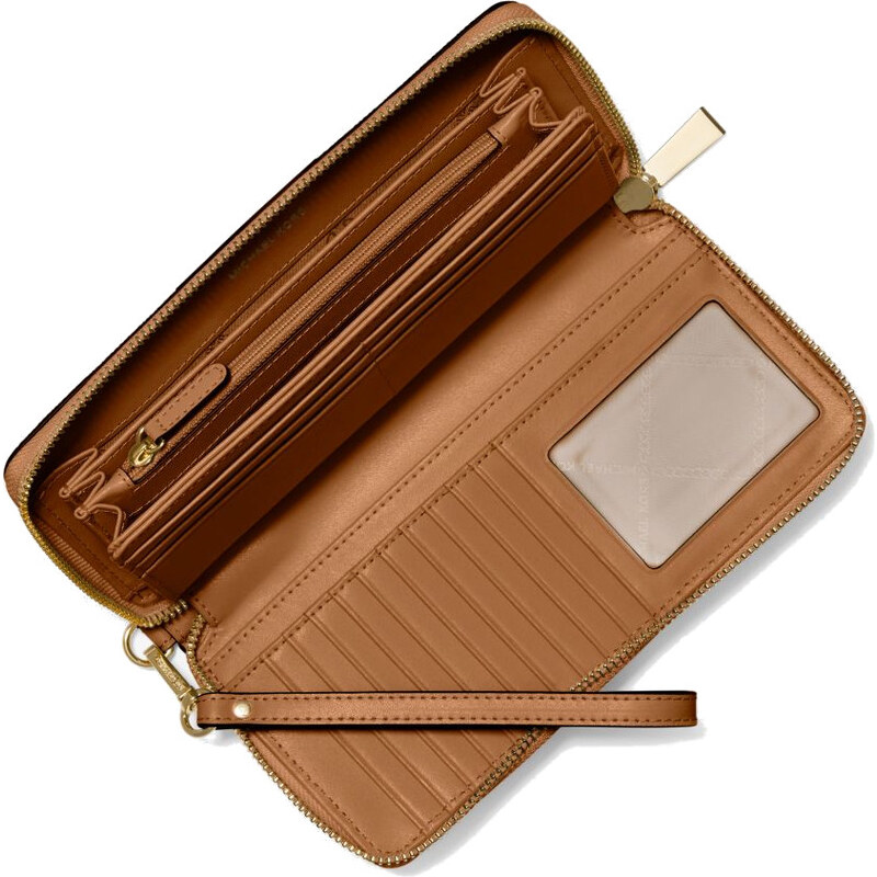 Michael Kors Logo Stripe Continental Wristlet Vanilla Acorn