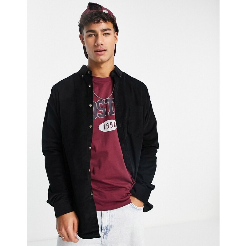 ASOS DESIGN 90s oversized cord shirt in black