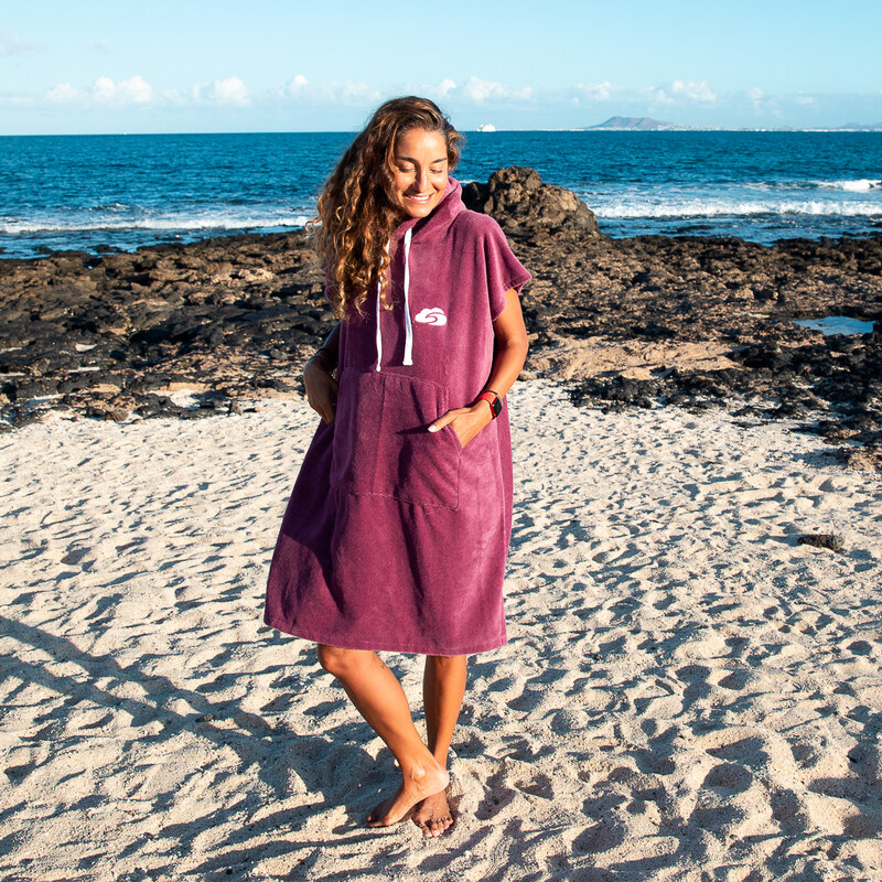 SURF DREAM Surfové pončo dámské lila z bambusového froté
