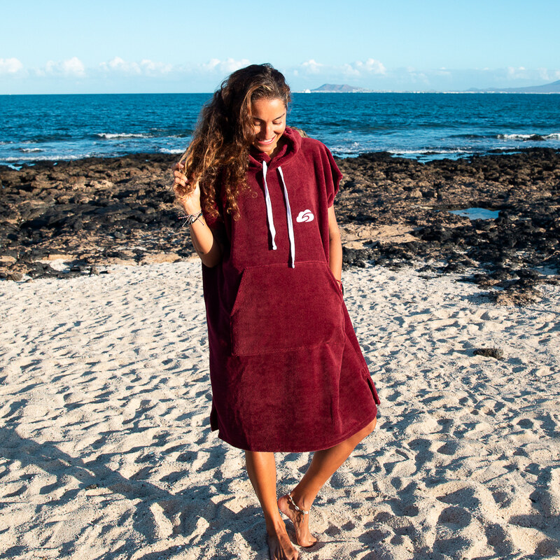 SURF DREAM Surfové pončo dámské bordové z bambusového froté 97973578