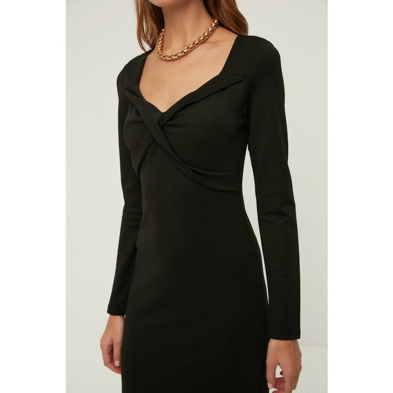 Trendyol Black Collar Detailed Bodycon Midi Knitted Dress