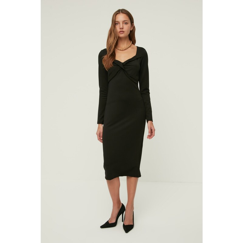 Trendyol Black Collar Detailed Bodycon Midi Knitted Dress