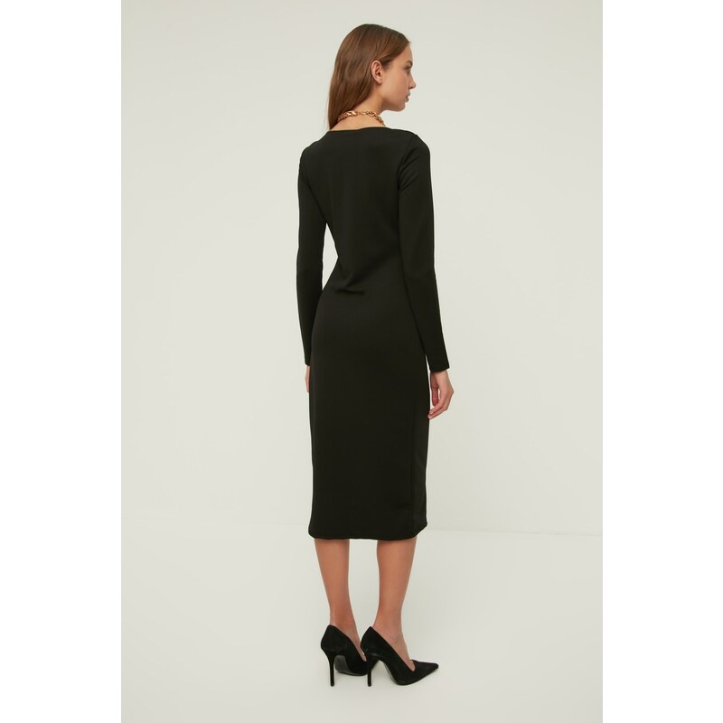 Trendyol Black Collar Detailed Bodycon Midi Knitted Dress