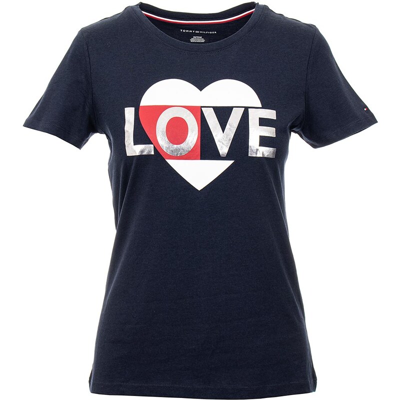 Tommy Hilfiger dámské tričko tmavě modré s potiskem srdce