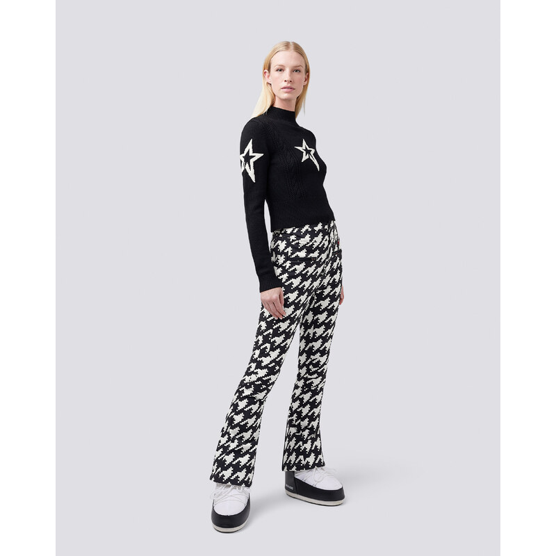PERFECT MOMENT AURORA HIGH WAIST FLARE PANT PRINT HOUNDSTOOTH - BLACK/SNOW WHITE