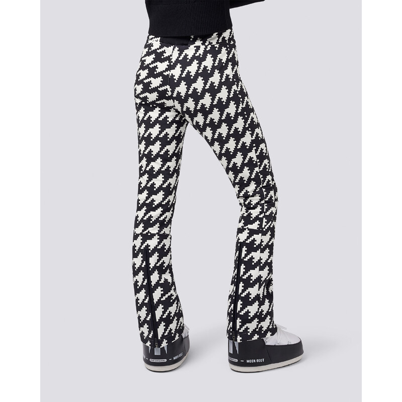 PERFECT MOMENT AURORA HIGH WAIST FLARE PANT PRINT HOUNDSTOOTH - BLACK/SNOW WHITE