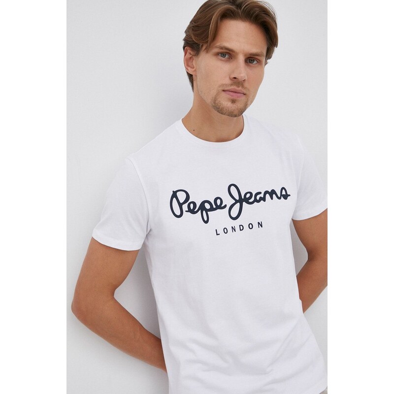 Tričko Pepe Jeans Original Stretch bílá barva, s potiskem