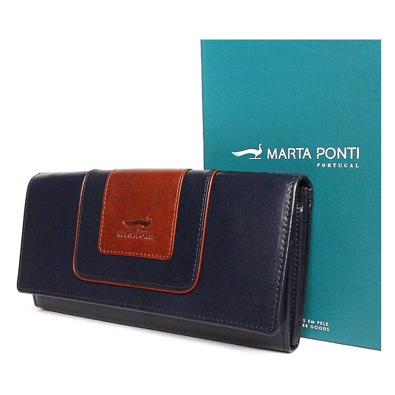 Dámská luxusní kožená peněženka Marta Ponti no. B530 tmavěmodro-hnědá | KabelkyproVas.cz