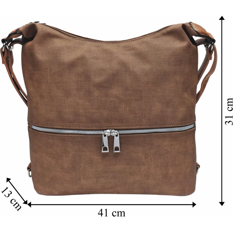 Tapple Velký středně hnědý kabelko-batoh 2v1 s praktickou kapsou