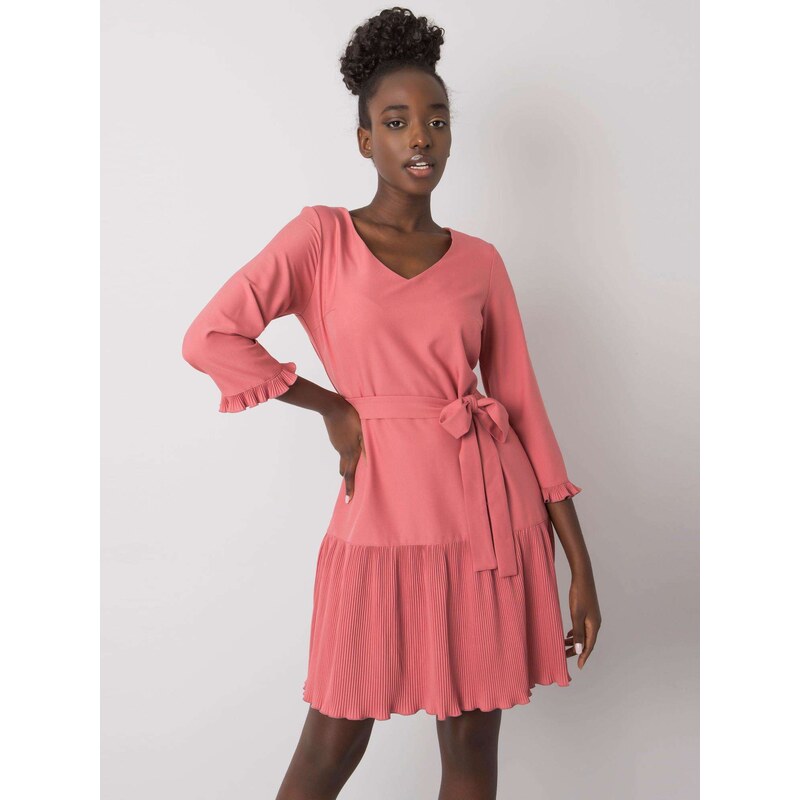 BASIC Korálové dámské šaty s plisovanou sukní -pink Růžová