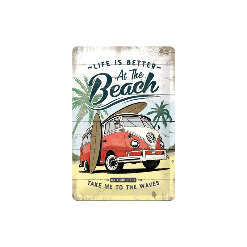 NOSTALGIC-ART Retro cedule plech 200x300 VW Life is Better at the Beach