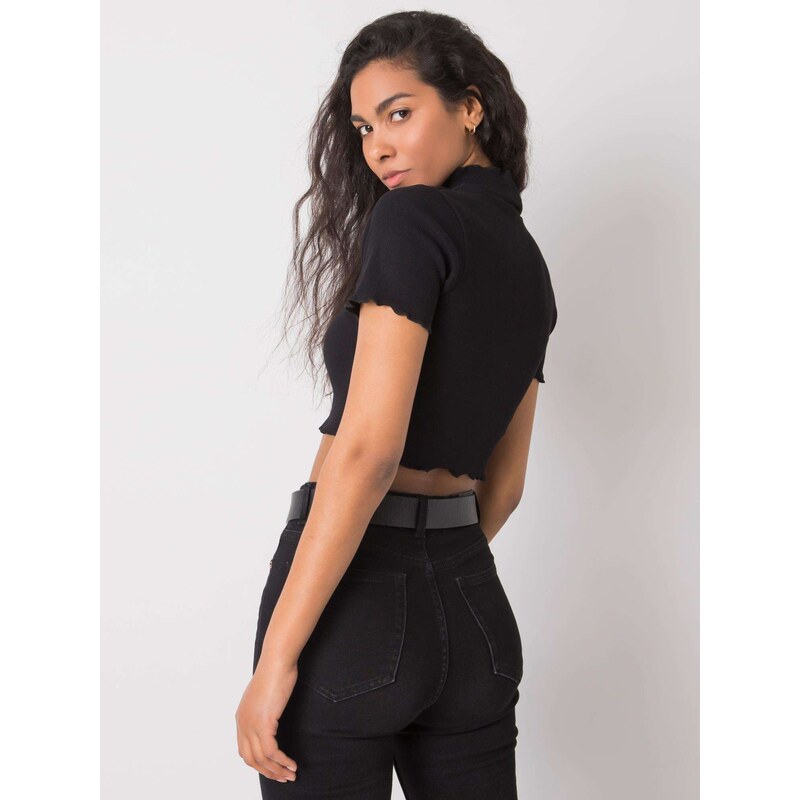 RUE PARIS ČERNÝ DÁMSKÝ CROP TOP S LÍMEČKEM -BLACK Černá