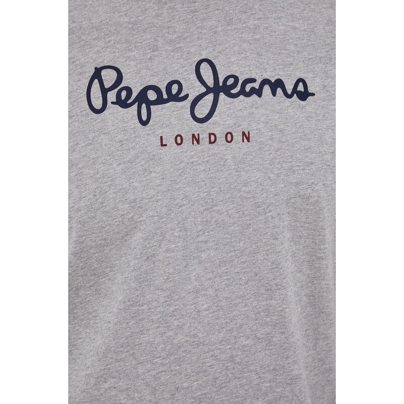 Bavlněné tričko s dlouhým rukávem Pepe Jeans Eggo šedá barva, s potiskem
