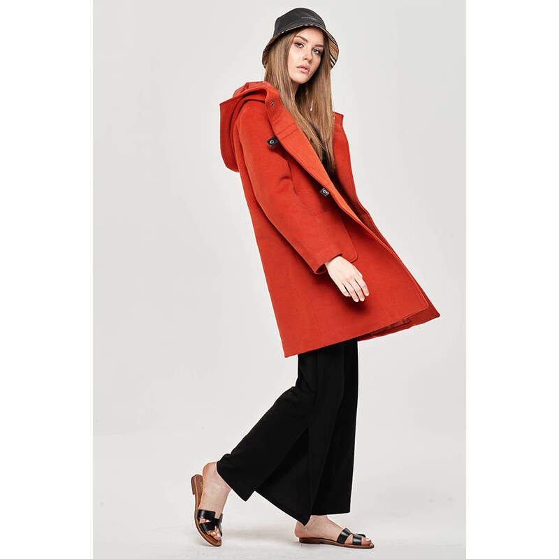 Ann Gissy Krátký červený dámský kabát s kapucí (GSQ2311)