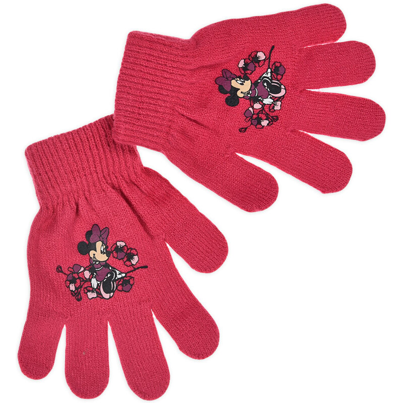 Dívčí rukavice DISNEY MINNIE FLOWERS tmavě růžové