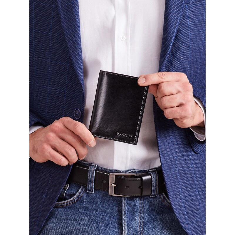 Fashionhunters Černá pánská kožená peněženka bez zapínání
