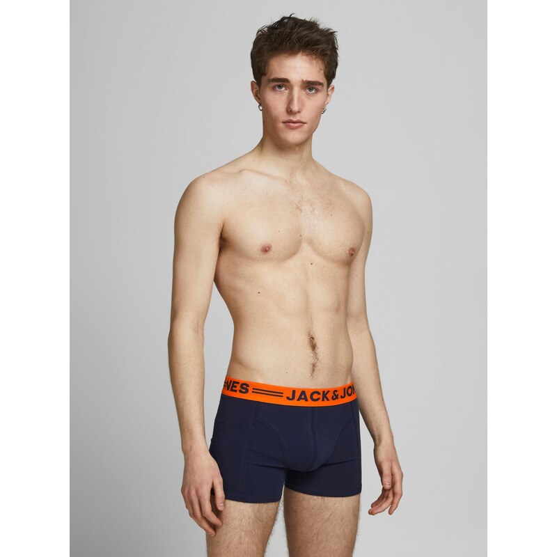 JACK & JONES Boxerky 'Lichfield' námořnická modř / oranžová / vínově červená