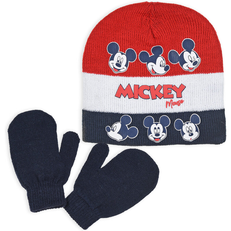 Kojenecká čepice a rukavice MICKEY MOUSE DISNEY BABY červená