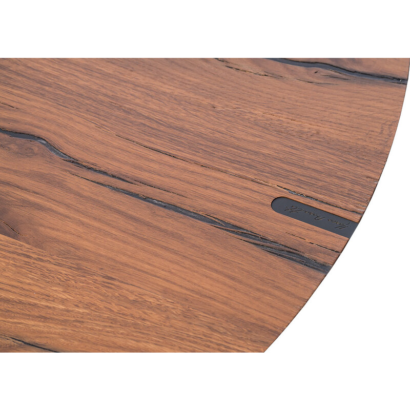 Hnědý dubový konferenční stolek Marco Barotti 90 cm s koženou podnoží
