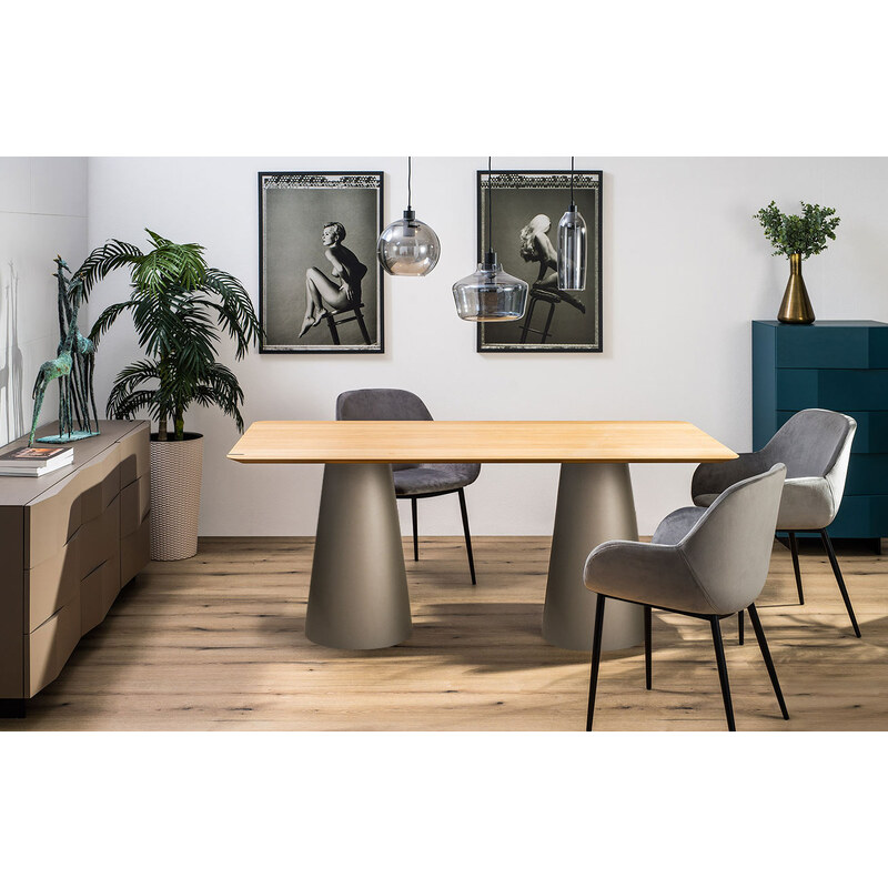 Dubový jídelní stůl Marco Barotti 180 x 90 cm s matnou stříbrnou podnoží
