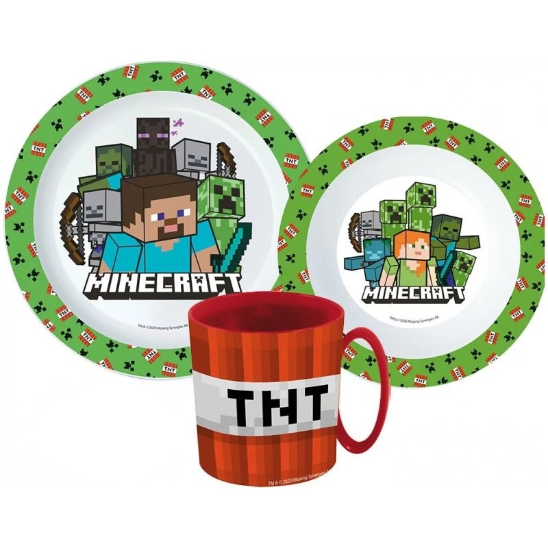 Stor Sada plastového nádobí Minecraft s červeným hrnkem TNT - 3 díly