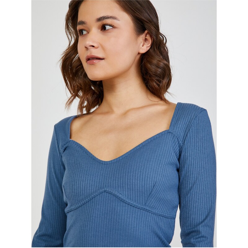 Modré dámské žebrované cropped tričko TALLY WEiJL - Dámské