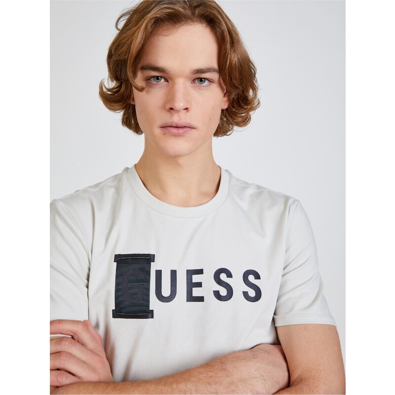 Krémové pánské tričko Guess Belty - Pánské