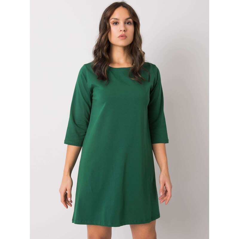 Fashionhunters RUE PARIS Tmavě zelené šaty s krajkovou vsadkou