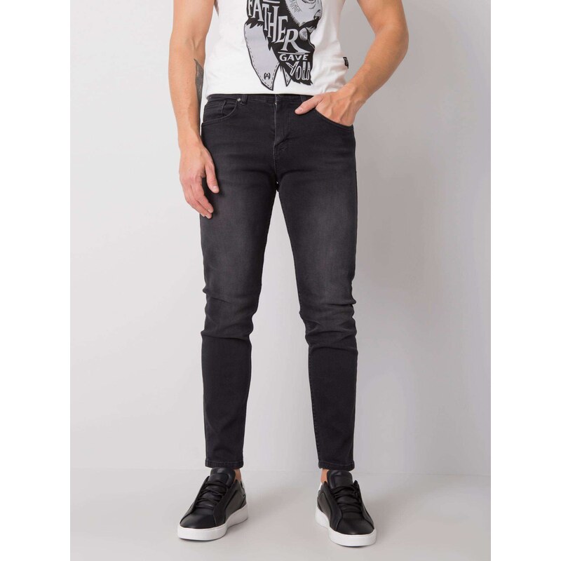 BASIC Tmavě šedé džíny Shaun -darkgrey Černá