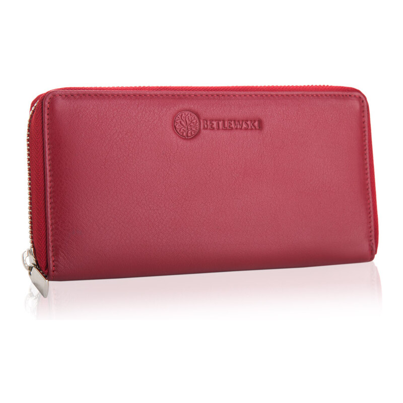 Dámská kožená peněženka s RFID červená na zip Betlewski Softly