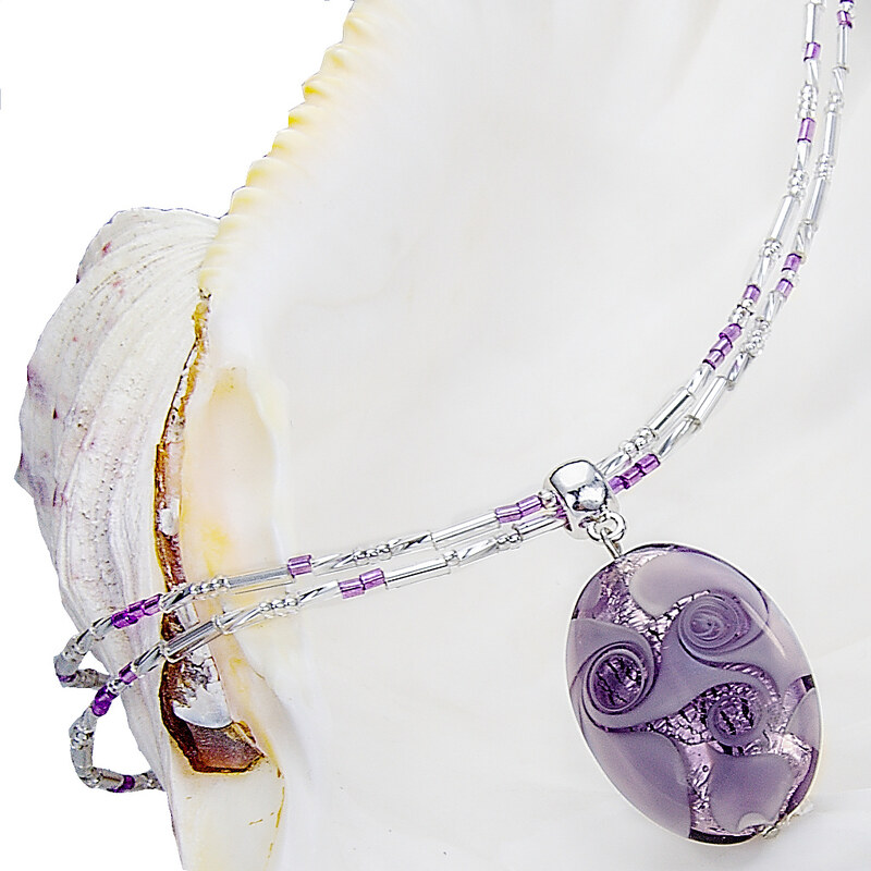 Dámsky Náhrdelník Tanzanit Lace s ryzím stříbrem v perle Lampglas