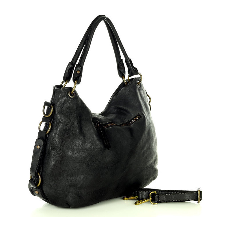 Kabelky od Hraběnky Městská kožená taška přes rameno ručně vyráběná; černá