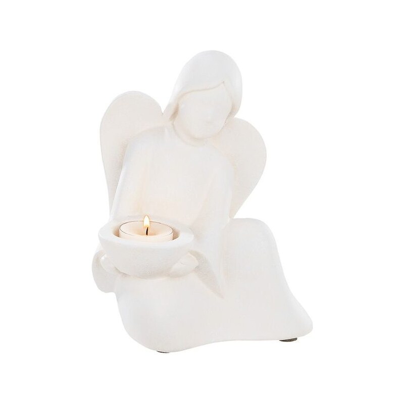 GILDE Keramický anděl se svícnem krémový, 11x15x19,6 cm
