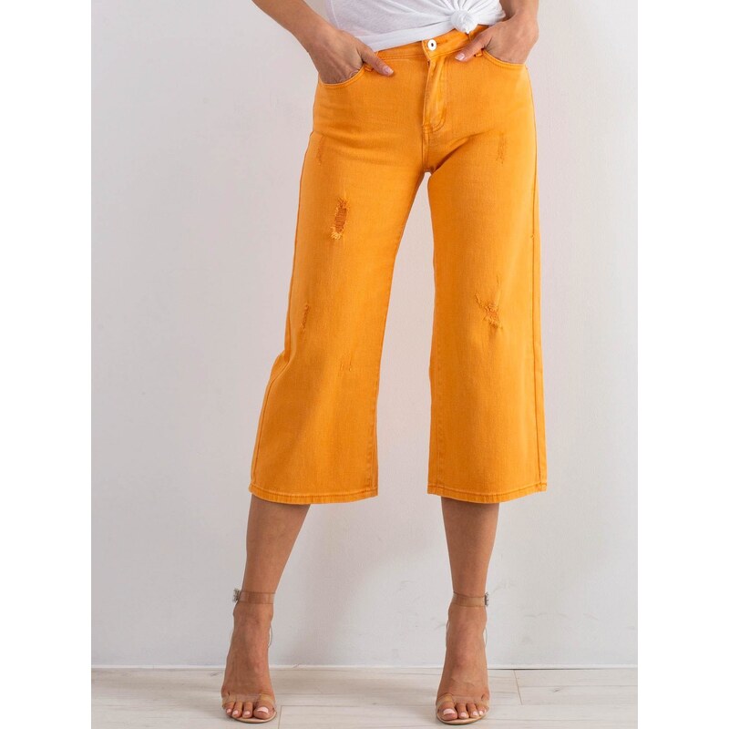 BASIC Dámské oranžové krátké džíny -orange Denim vzor