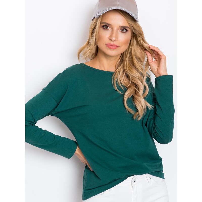 BASIC Dámské zelené tričko s dlouhým rukávem -green Tmavě zelená