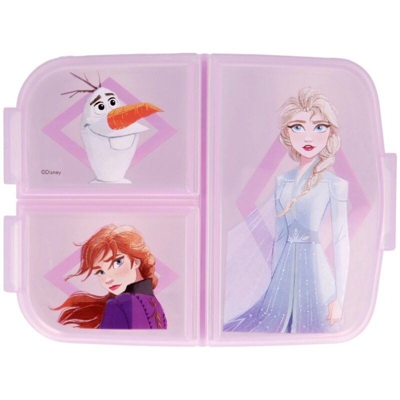 Stor Multibox na svačinu Ledové království - Frozen se 3 přihrádkami a obrázky princezen Anny, Elsy a sněhuláka Olafa