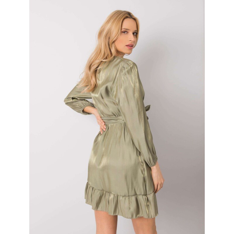 ITALY MODA OLIVOVÉ LESKLÉ ŠATY -OLIVE GREEN Khaki