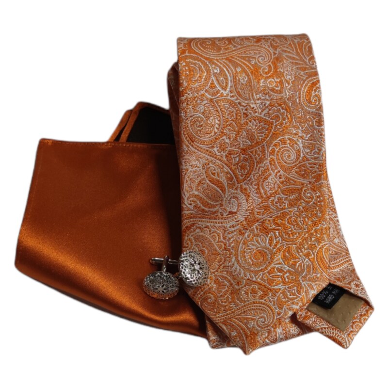 Binder de Luxe Oranžový set kravaty, kapesníčku a knoflíčků