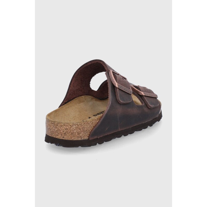 Kožené pantofle Birkenstock Arizona dámské, hnědá barva, 52533-Oil.hab