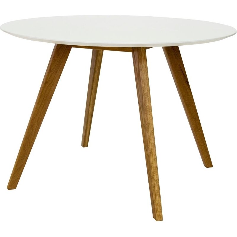 Matně bílý lakovaný dřevěný jídelní stůl Tenzo Bess 110 cm s dubovou podnoží
