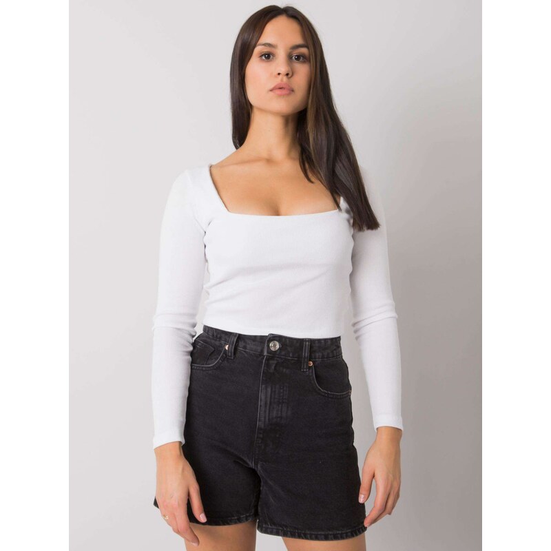 RUE PARIS BÍLÝ DÁMSKÝ CROP TOP S DLOUHÝMI RUKÁVY -WHITE Bílá