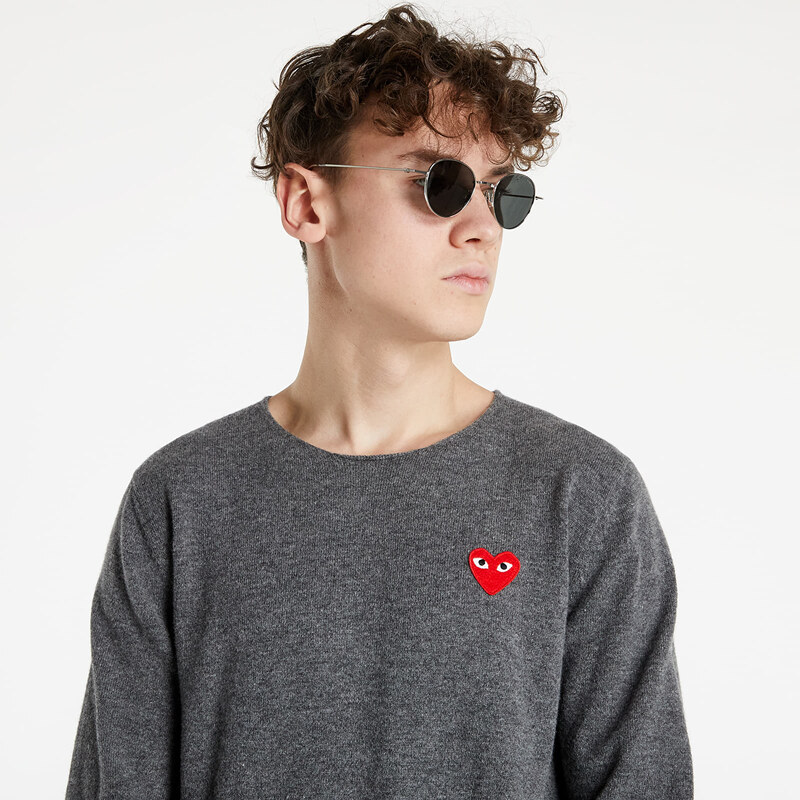 Pánský svetr Comme des Garçons PLAY Red Heart Crewneck Jumper Mid Grey