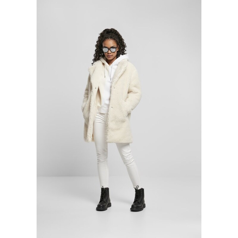 URBAN CLASSICS Kabát Ladies Oversized Sherpa Coat - whitesand