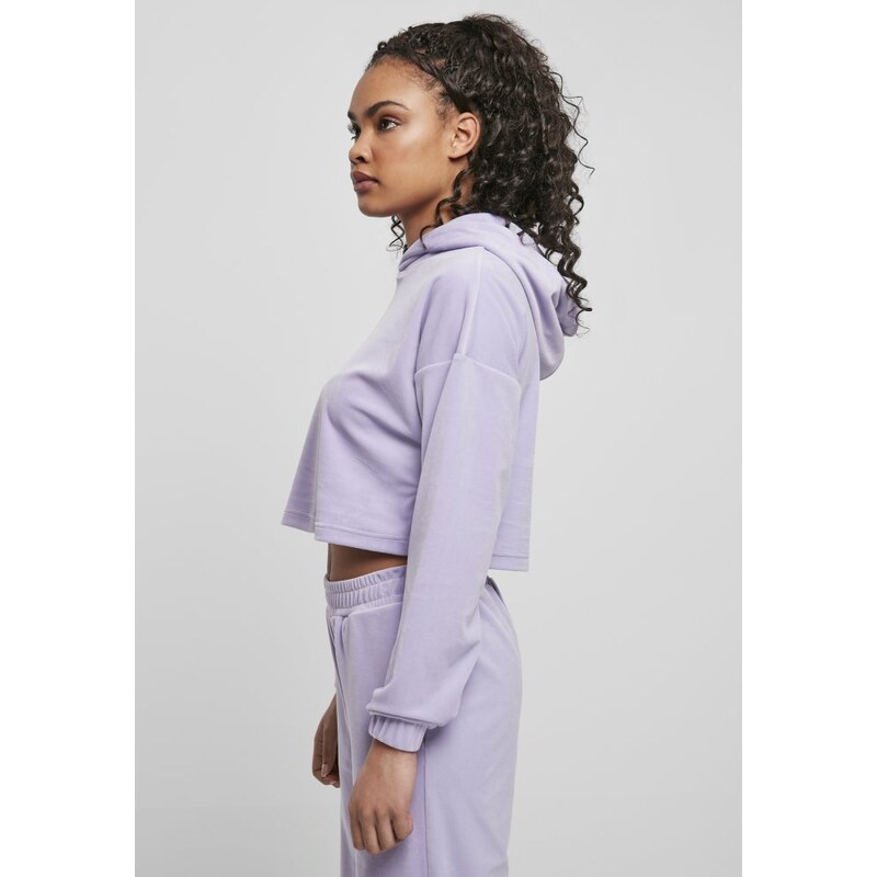 URBAN CLASSICS Ladies Cropped Velvet Oversized Hoody - lavender