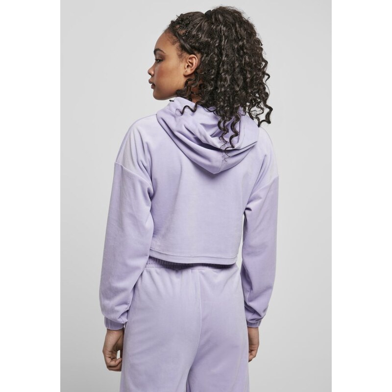 URBAN CLASSICS Ladies Cropped Velvet Oversized Hoody - lavender